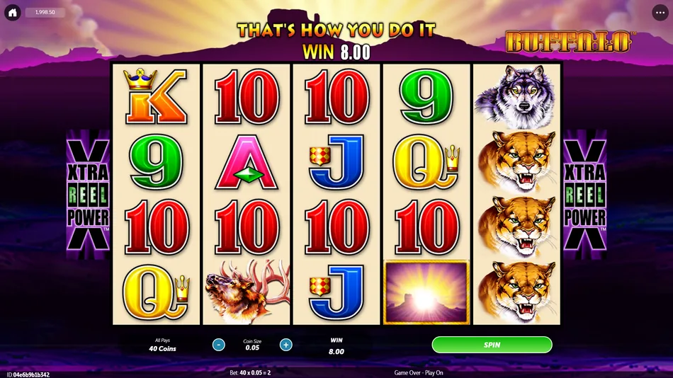 Base game ways win in Buffalo Stampede with one symbol highlighted across three adjacent reels